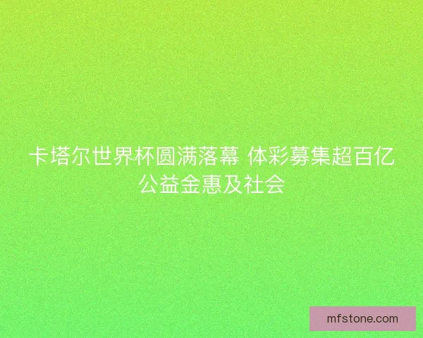 卡塔尔世界杯圆满落幕 体彩募集超百亿公益金惠及社会